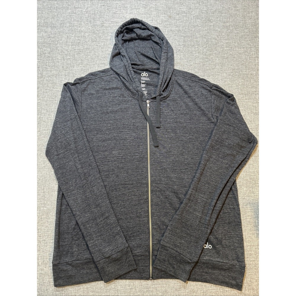 Alo Yoga Sz Large Hoodie Gray Heather Full Zip Rayon Blend Stretch